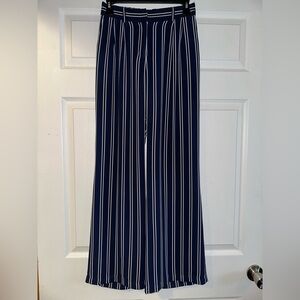 Michael Kors Navy and White Striped Wide-Leg Pants